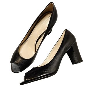 Naturalizer Carmen Black Leather Peep Toe Pumps Size 10M